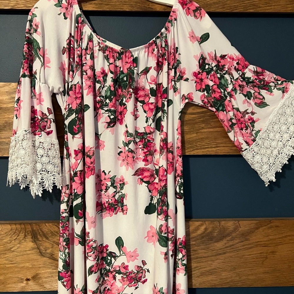 west loop White Dress with Pink Floral Print